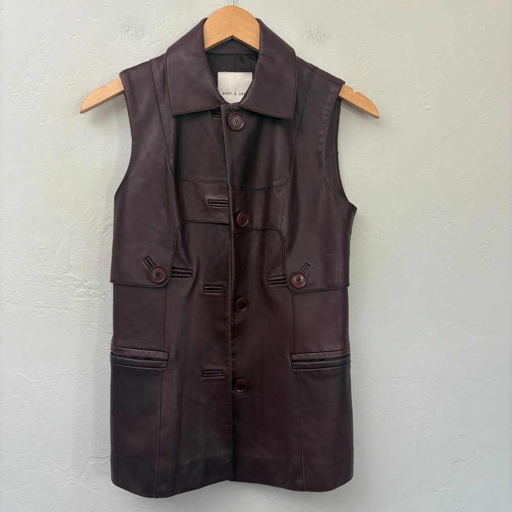 Andy and Deb Leather Vest Women Size Small Brown Button Down